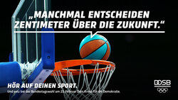 Kampagnenplakat des DOSB zur Bundestagswahl 2025 mit dem Motto "Hör auf deinen Sport"